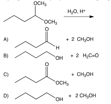 Identify the products of the hydrolysis of the following compound.   A)  A B)  B C)  C D)  D