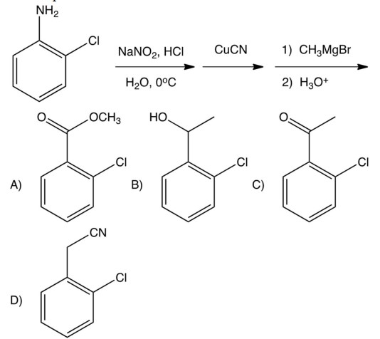 What is the product of the reaction series shown below?    A)  I B)  II C)  III D)  IV