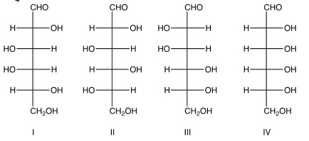  Which of the following give an optically inactive compound when reacted with sodium borohydride,  \mathrm{NaBH}_{4}  ?   A)  I and II B)  II and III C)  III and IV D)  I and IV 
