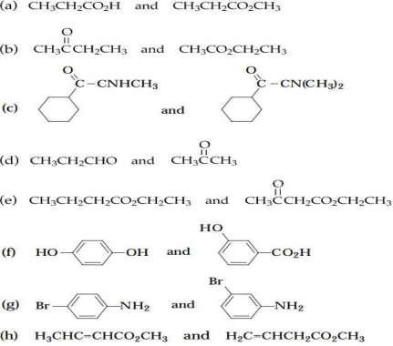 Tell how you would distinguish between each of the following pairs of compounds by their infrared spectra alone.  <div style=padding-top: 35px> 