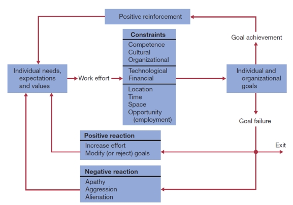 Visual Diagram Questions (These diagrams can be used to test understanding of concepts rather than mere recollection. The provision of the diagrams removes the pressure to remember but does draw on the ability to explain a visual image. Instructors should take care if using a mix of other questions with visual diagram questions to ensure that the diagram does not provide answers to other questions in a test or exam.) -Using the diagram below: a) Explain how the issue of individual needs and expectancies relates to work motivation. b) Describe the constraints which may restrict achieving these goals.   