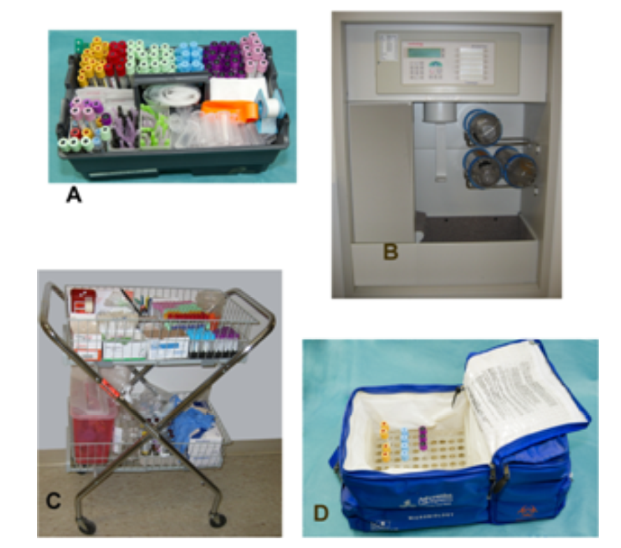  -A laboratory courier is picking up specimens from a client after business hours. Which image represents the container he would use to transport specimens? A)  Image A B)  Image B C)  Image C D)  Image D