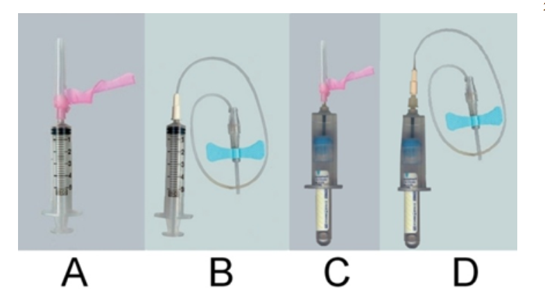 <strong>   -You are about to perform a routine venipuncture on an adult with normal veins. Select the most appropriate assembly shown from the images provided.</strong> A) Image A B) Image B C) Image C D) Image D <div style=padding-top: 35px> 
