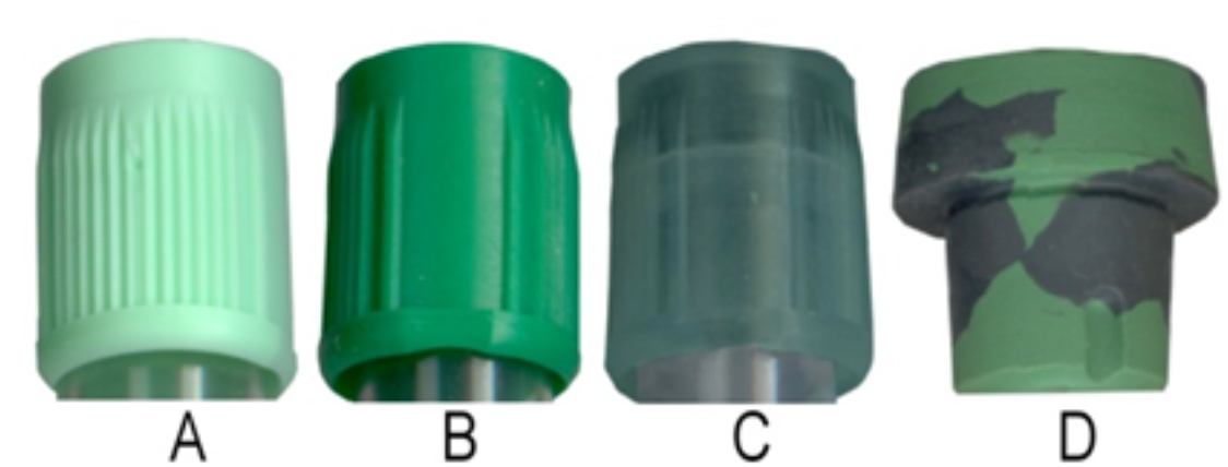 -Select the evacuated tube(s) , represented by the stoppers in this image that contain heparin. A) Image A B) Image B C) Image C D) Image D E) All of the above