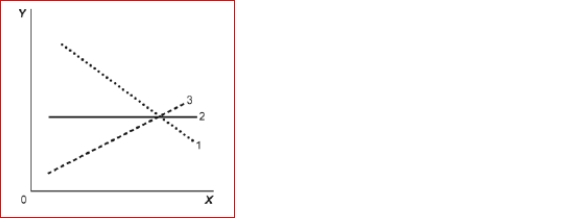 Figure: Illustrating Slope   (Figure: Illustrating Slope) Look at the figure Illustrating Slope.In the graph, line 1 depicts X and Y to be: A.positively related. B.nonlinearly related. C.unrelated. D.negatively related.<div style=padding-top: 35px> 