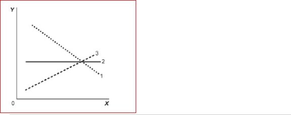 <strong>Figure: Illustrating Slope   (Figure: Illustrating Slope) Look at the figure Illustrating Slope.In the graph, line 2 has a slope of:</strong> A)+1. B)0. C)-1. D)infinity. <div style=padding-top: 35px> 