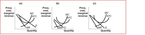 Figure: Monopolistic Competition II   (Figure: Monopolistic Competition II)  Which of the panels in the figure Monopolistic Competition II shows a monopolistic competitor earning a loss in the short run? A) panel a B) panel b C) panel c D) None of the panels show a loss in the short run. 