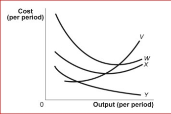 Figure: A Firm's Cost Curves     (Figure: A Firm's Cost Curves)  Look at the figure A Firm's Cost Curves.The curve labeled V represents the firm's curve. A) total cost B) average total cost C) marginal cost D) average variable cost 