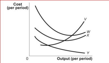 Figure: A Firm's Cost Curves     (Figure: A Firm's Cost Curves)  Look at the figure A Firm's Cost Curves.The curve labeled W Represents the firm's curve. A) average fixed cost B) average total cost C) average variable cost D) total variable cost 