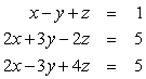 Use Gaussian elimination to find all solutions to the given system of equations. Work with matrices at least until the back substitution stage is reached.   