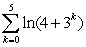 Write the series explicitly and evaluate the sum. Use log rules to simply your answer.  