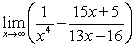  Find the limit, if it exists.   A)  -15/13 B)  5/16 C)  0 D)   \infty