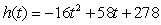 A person standing near the edge of a cliff 278 feet high throws a rock upward with an initial speed of 58 feet per second. The height of the rock above the lake at the bottom of the cliff is a function of time:      . Find the velocity of the rock when t = 6 seconds.