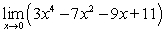 Find the limit by using limit laws and special limits.   A)  10 B)  -11 C)  -10 D)  11