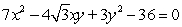 (a) Identify the type of conic by the discriminant, (b) transform the equation in x and y into an equation in X and Y (without an XY term) by rotating the x- and y-axes by an angle of θ to arrive at the new X- and Y-axes, and (c) graph the resulting equation (showing both sets of axes).   