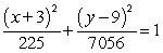 Find the equation of the ellipse with the following properties: major axis horizontal with length of 168, minor axis length of 30 and centered at (-3, 9) . A)    B)    C)    D)   