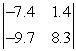 Evaluate the 2 x 2 determinant.   A)  -75 B)  75 C)  -7.4 D)  -47.84