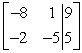 Write the system of linear equations as an augmented matrix. -8x + 9y = 1 -2x + 5y = -5 A)    B)    C)    D)   
