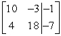  Perform the row operation -3R<sub>1</sub> + R<sub>2</sub> \rightarrow R<sub>2 </sub>on the matrix and write the resulting matrix.   A)    B)    C)    D)    