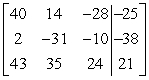 Write the system of linear equations represented by the augmented matrix. Utilize the variables x, y, and z.   