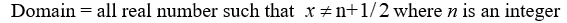 State the domain of the function. Y = tan    A)    B)    C)    D)   