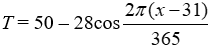 Atmospheric Temperature. The average daily temperature in Peoria, Illinois, can be approximated by the equation   where x is the number of days since December 31 of the previous year (Ex: January 1, x = 1; Mar 1, x = 60) , and T is in degrees Fahrenheit. What is the expected temperature on June 7th, assuming it is not a leap year? Round your answer to one decimal place. A)  62.1° B)  66.2° C)  68.5° D)  70.1°