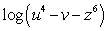 Write the expression as a single logarithm. 4log u - log v - 6log z A)    B)    C)    D)   