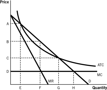 Refer to the accompanying figure to answer the questions that follow.    -Which of the following is the profit-maximizing price and quantity combination? A) A and E B) B and F C) C and G D) D and H E) A and H