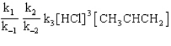 <strong>Exhibit 18-3 The following question(s) pertain to the reaction of propene (C3CHCH2) with hydrochloric acid.   A proposed mechanism for this chemical reaction is   Refer to Exhibit 18-3. What is the predicted rate law for this mechanism?</strong> A)   B) k<sub>3</sub>[H<sub>2</sub>Cl<sub>2</sub>][CH<sub>3</sub>CHClCH3<sup>*</sup>] C) k<sub>2</sub>[HCl][CH<sub>3</sub>CHCH<sub>2</sub>] D) none of the above <div style=padding-top: 35px> 