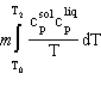 <strong>A solid of mass m initially at T<sub>0</sub> is heated to T<sub>1</sub> at constant pressure where it proceeds to melt. Once all of the solid is in the liquid phase it is further heated to T<sub>2</sub>. If the solid and liquid have specific heat capacities of c   and c   respectively, which equation below best represents the change in entropy for this system?</strong> A)   B)   C)   D)   E) B and D <div style=padding-top: 35px> 