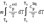 <strong>A solid of mass m initially at T<sub>0</sub> is heated to T<sub>1</sub> at constant pressure where it proceeds to melt. Once all of the solid is in the liquid phase it is further heated to T<sub>2</sub>. If the solid and liquid have specific heat capacities of c   and c   respectively, which equation below best represents the change in entropy for this system?</strong> A)   B)   C)   D)   E) B and D <div style=padding-top: 35px> 