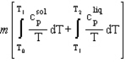 <strong>A solid of mass m initially at T<sub>0</sub> is heated to T<sub>1</sub> at constant pressure where it proceeds to melt. Once all of the solid is in the liquid phase it is further heated to T<sub>2</sub>. If the solid and liquid have specific heat capacities of c   and c   respectively, which equation below best represents the change in entropy for this system?</strong> A)   B)   C)   D)   E) B and D <div style=padding-top: 35px> 