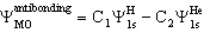 The molecule HeH<sup>+</sup> has an antibonding MO of the form   For this you would expect  A)  C<sub>1</sub> > C<sub>2</sub> B)  C<sub>2</sub> < C<sub>2</sub> C)  C<sub>1</sub> = C<sub>2</sub>