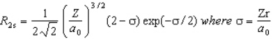 The wavefunction for the 2s orbital in hydrogen is given by   At what radius is there a node? A)  r = 0 B)  r = 2/a<sub>0</sub> C)  r = a<sub>0</sub> D)  r = 2a<sub>0</sub> E)  there are no radial nodes in this function
