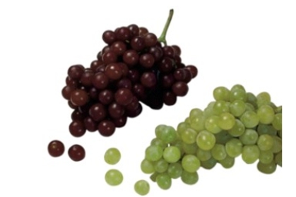 Identify the fruit.   A)  red grapefruit B)  grapes C)  guava D)  kiwi