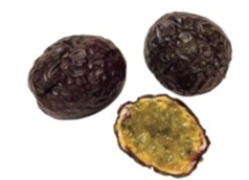 Identify the fruit.   A)  papaya B)  passion fruit C)  peaches D)  pears