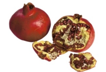 Identify the fruit.   A)  pomegranates B)  passion fruit C)  plums D)  quinces