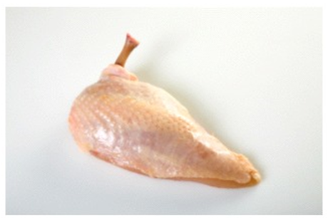 <strong>What is the term for a semi-boneless breast with the wing bone left in seen in the picture? </strong> A) Suprême B) Oyster C) Ratite D) Magret