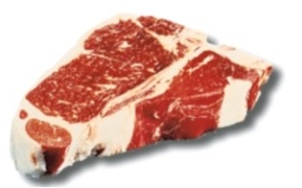 Identify the fabricated cuts of beef. Choose the correct name for this fabricated cut of meat.   A)  beef T-bone steak B)  beef shank, cross cuts C)  beef rib steak D)  beef boneless strip loin E)  beef short loin