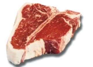 Identify the fabricated cuts of beef. Choose the correct name for this fabricated cut of meat.   A)  beef T-bone steak B)  beef porterhouse steak C)  beef rib steak D)  beef boneless strip loin E)  beef short loin