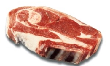 Identify the fabricated cuts of lamb. Choose the correct name for this fabricated cut of meat.   A)  lamb arm chop B)  lamb, square-cut shoulder, whole C)  lamb shoulder blade chop D)  lamb rib chop E)  lamb loin chop