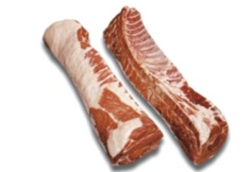 Identify the fabricated cuts of pork. Choose the correct name for this fabricated cut of meat.   A)  pork tenderloin B)  full pork loin (includes ribs)  C)  pork shoulder butt D)  pork rib half and loin half roasts E)  pork loin chops