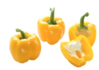 Identify the vegetable shown in the picture.   A)  Yellow peppers B)  Radishes C)  Daikon D)  Onions