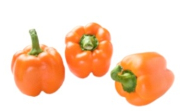 Identify the vegetable shown in the picture.   A)  Orange peppers B)  Radishes C)  Daikon D)  Onions