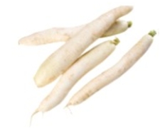 Identify the vegetable shown in the picture.   A)  Tomatillos B)  Kohlrabi C)  Celery root D)  Daikon