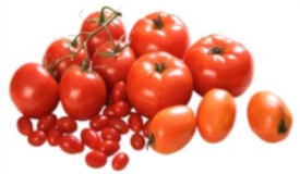 Identify the vegetable shown in the picture.   A)  Tomatillos B)  Red pepper C)  Radishes D)  Tomatoes