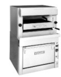 Identify the piece of equipment shown in each picture. -  A)  Gas grill B)  Heavy-duty broiler C)  Salamander D)  Deep fryer