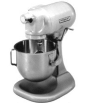 Identify the piece of equipment shown in each picture. -  A)  Small table-model mixer B)  Large floor-model mixer C)  Grinder attachment (on separate motor)  D)  Rotation chopper