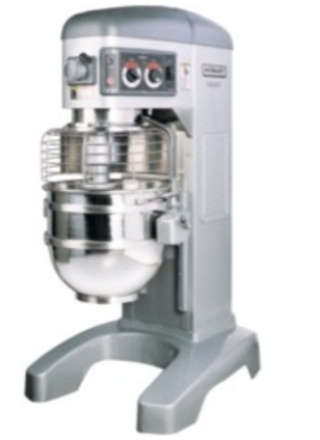 Identify the piece of equipment shown in each picture. -  A)  Small table-model mixer B)  Rotation chopper C)  Large floor-model mixer D)  Grinder attachment (on separate motor) 