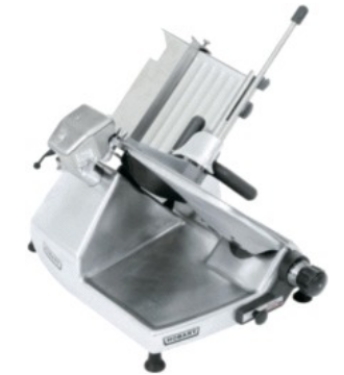 Identify the piece of equipment shown in each picture. -  A)  Slicer B)  Rotation chopper C)  Small table-model mixer D)  Grinder attachment